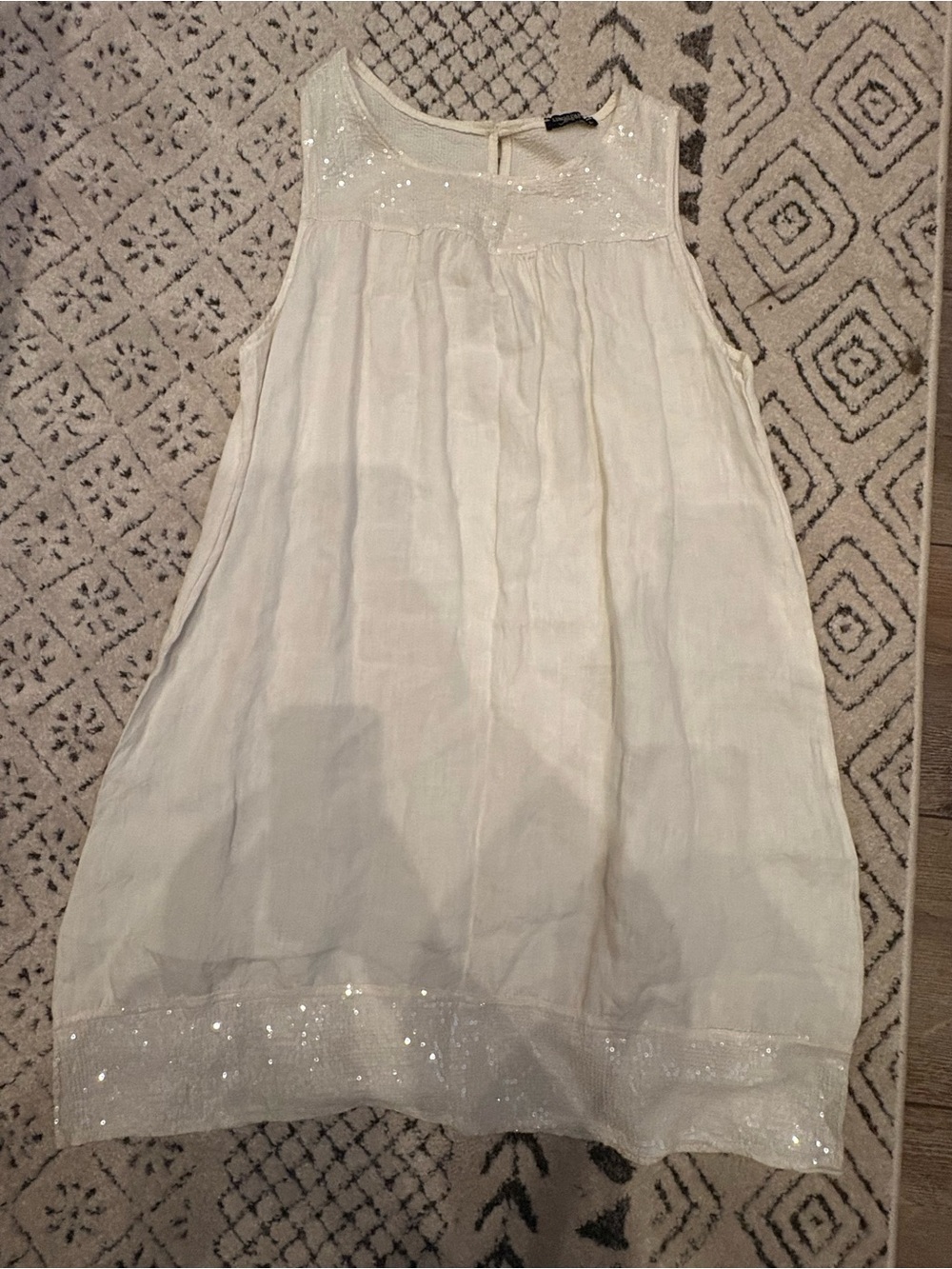 Sleeveless Cream Sequin-Trim Mini Dress